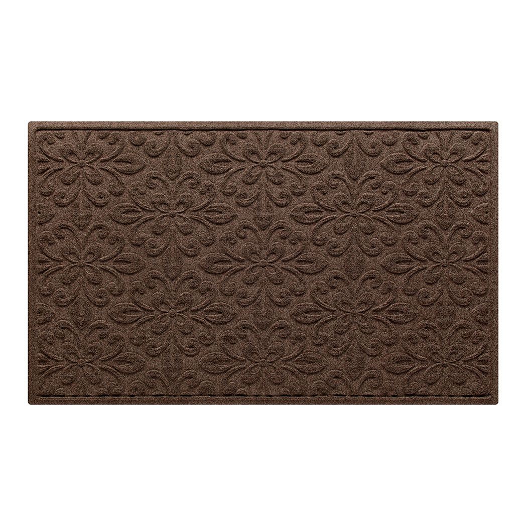 WaterHog Phoenix 3x5 indoor/outdoor doormat in dark brown, featuring a quad pedal floral design, displayed on a white background.