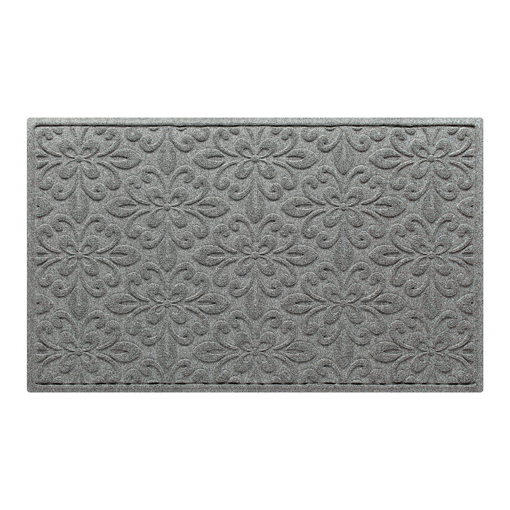 WaterHog Phoenix 3x5 indoor/outdoor doormat in light grey featuring a quad pedal floral design, displayed on a white background.