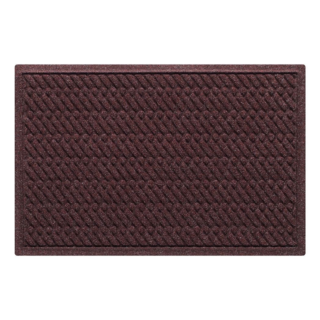 A WaterHog 2x3 outdoor all-weather door mat with a deep wine red diagonal design, water-resistant surface, and durable rubber backing.