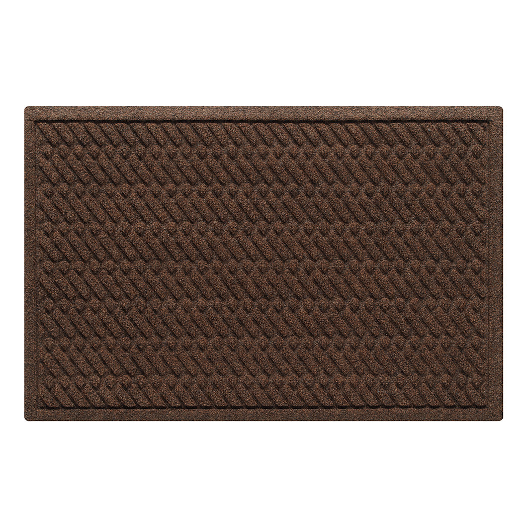 Authentic WaterHog 2x3 outdoor doormat in a dark earthy brown diagonal design, stain-resistant surface, and incredibly durable backing.