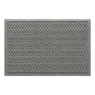 A WaterHog 2x3 indoor/outdoor luxury doormat in a light grey diagonal design, and eco-friendly, durable surface.