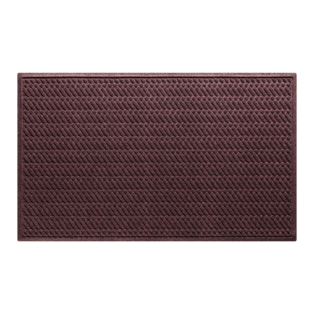 WaterHog 3x5 outdoor all-weather door mat with a deep wine red diagonal design, water-resistant surface, and durable rubber backing.