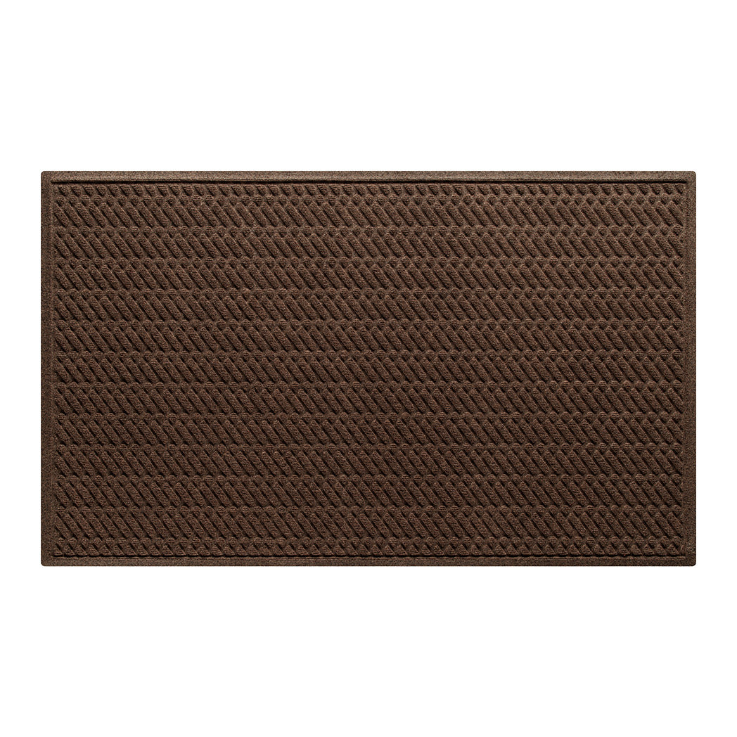 Authentic WaterHog 3x5 outdoor doormat in a dark earthy brown diagonal design, stain-resistant surface, and incredibly durable backing.