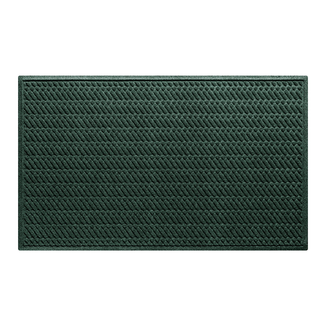 An OG WaterHog large outdoor door mat with a deep green diagonal design, an American-made mat.