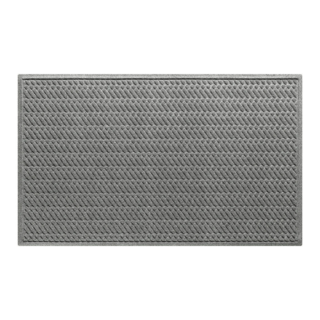 Large WaterHog 3x5 indoor/outdoor luxury doormat in a light grey diagonal design, and eco-friendly, durable surface.