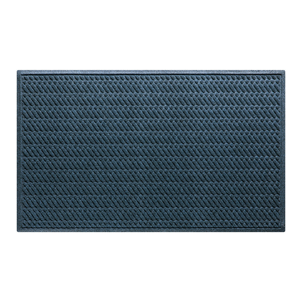 Quality WaterHog large outdoor door mat with a relaxed blue diagonal design, fade-resistant, rugged surface.