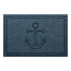 WaterHog Ship's Anchor all-weather doormat in navy blue, featuring a raised anchor design in the center with a decorative rope like border, displayed on a white background. 