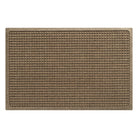 Overhead of a medium Squares indoor/outdoor doormat in a light tan color and uniform grid, bi-level design.