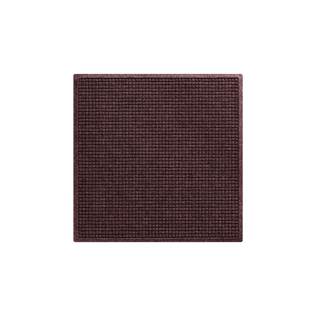 A genuine 3x3 WaterHog square shaped outdoor mat with a deep wine red, eco-friendly PET surface.