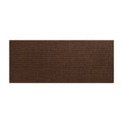 An overhead of a WaterHog Squares dark brown runner made with an eco-friendly surface and backed by durable rubber, shown on a white background.