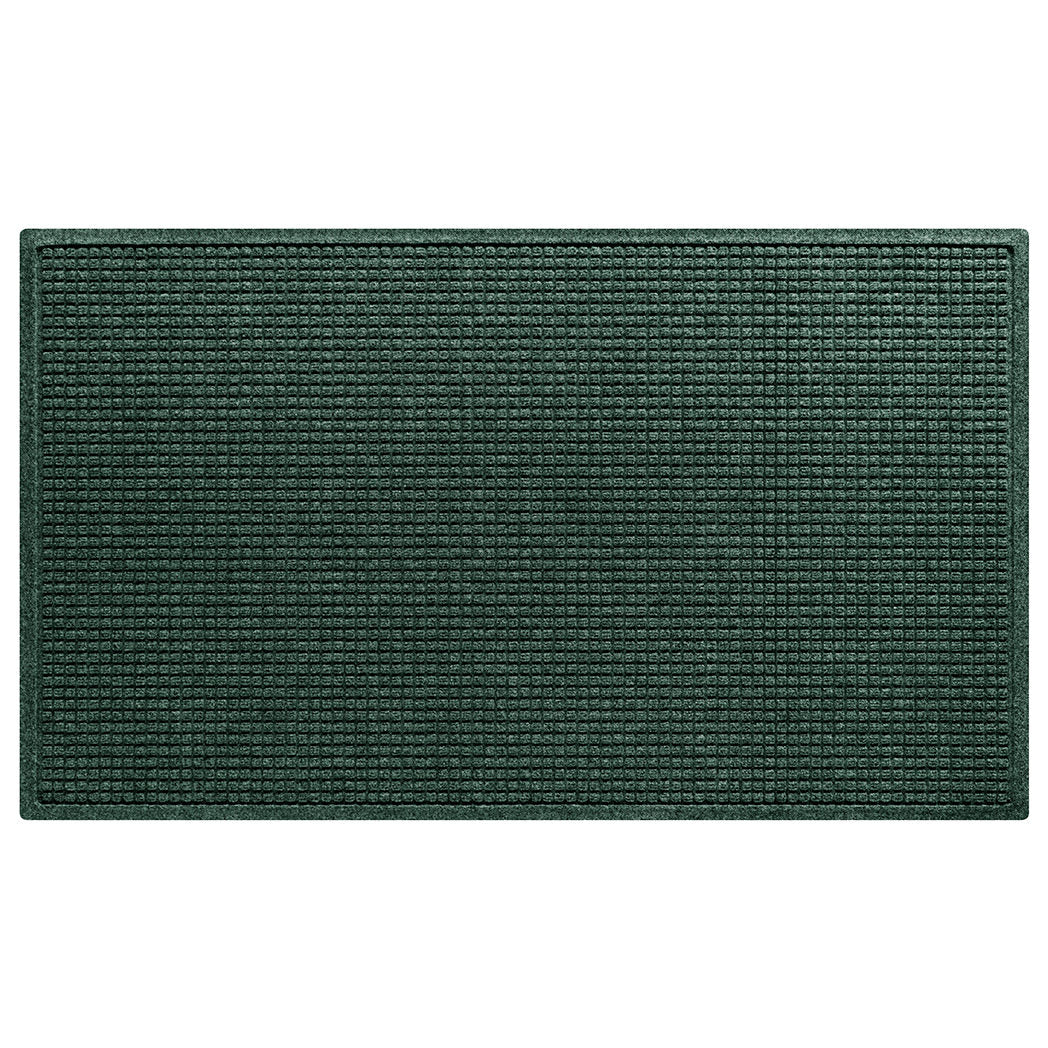 A WaterHog extra large-sized outdoor door mat with a deep green surface and uniform grid pattern.