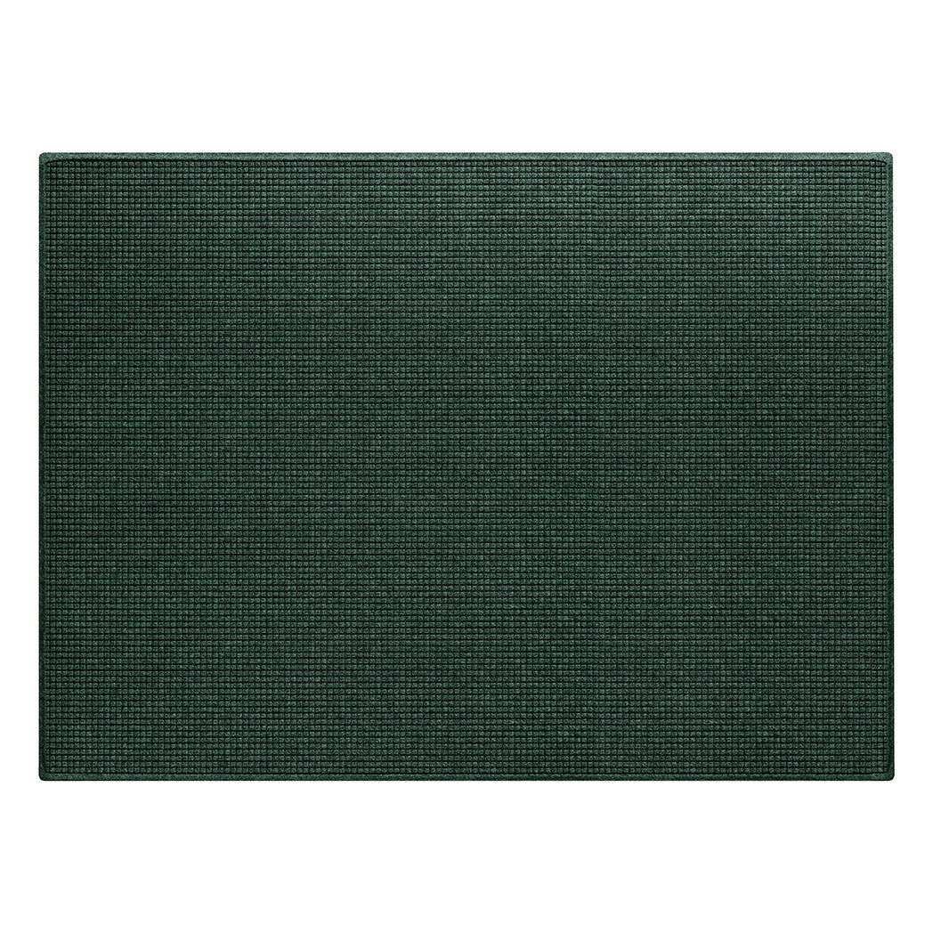 WaterHog squares doormat in 6x8 size, mat with a fade-resistant, deep green PET surface with rubber backing.