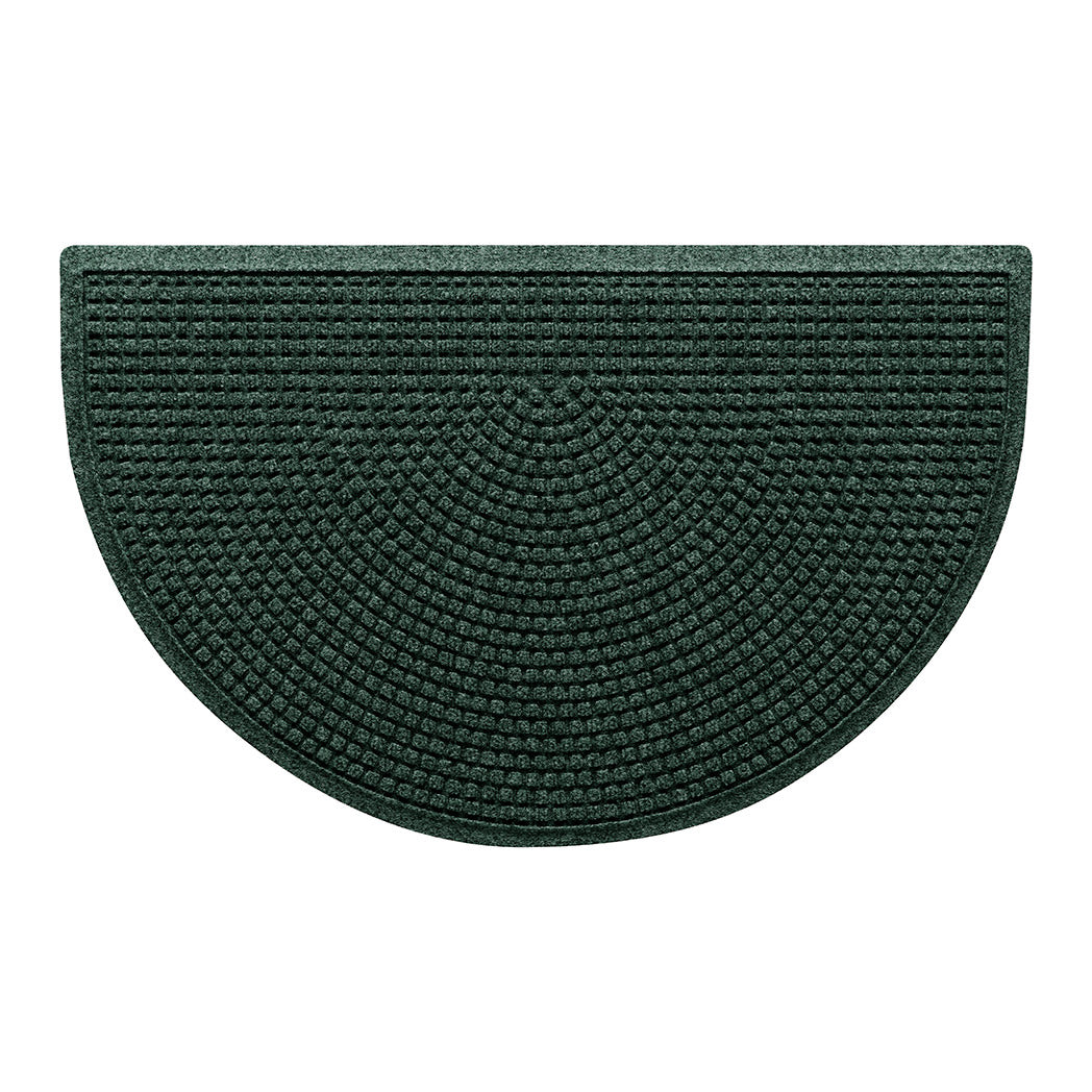 WaterHog  Squares half-round doormat with a deep green surface and uniform grid pattern.