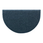 Overhead of a half-round Squares doormat with a relaxed blue fade-resistant surface.