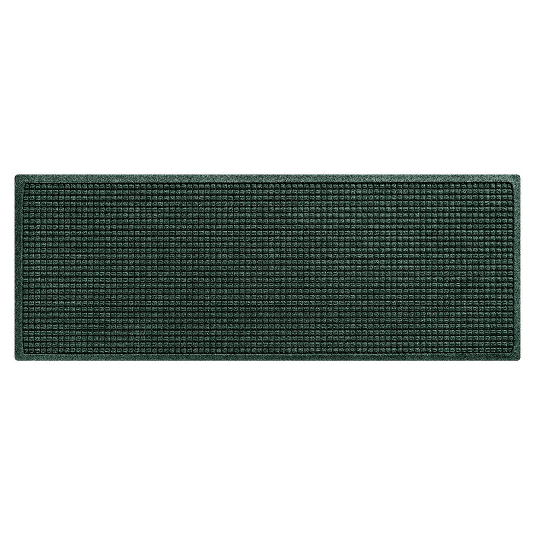 Overhead of a small WaterHog outdoor runner mat with a deep green durable bi-level surface to help prevent tracking dirt and debris into your home.