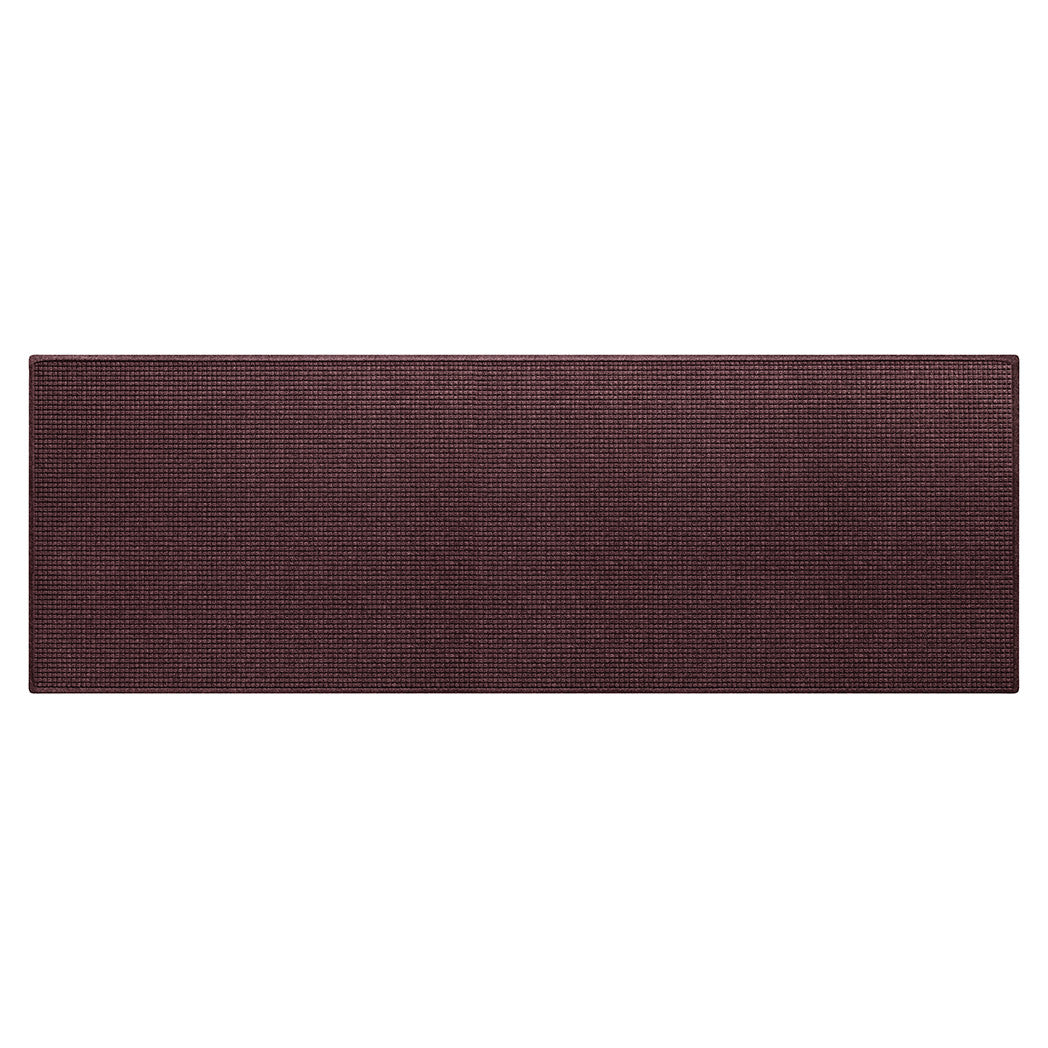 An authentic WaterHog  squares, 4x12 long runner mat with a deep wine red, uniform grid design perfect for indoor or outdoor use.