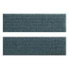 Pair of WaterHog all-weather stair treads in repeating squares design in a light blue/grey, stain-resistant surface.