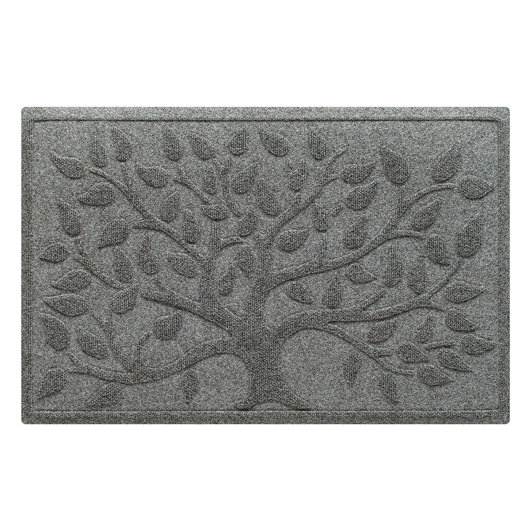 A medium-sized WaterHog outdoor doormat with a bi-level design of a tree design from edge to edge, in a soft grey color and backed by an incredible durable all rubber backing.