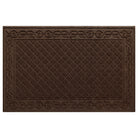 An overhead of a 4'x6' WaterHog Tristan indoor/outdoor brown doormat that features the diamond pattern with an ornate border, shown on a white background.