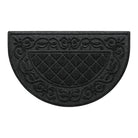 A WaterHog Tristan Half-Round doormat in the color charcoal that is as beautiful as it is hard work - a traditional diamond pattern bordered by an ornate scroll design.