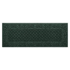 A WaterHog Tristan Runner mat in a deep green color with a two-part design - an ornate scroll pattern boarding the classic diamonds pattern - designed and engineered in the USA.