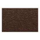 An overhead view of a 2x3 foot WaterHog outdoor doormat in a rich brown color with a bi-level whimsical leaf design and a raised border shown on a white background.